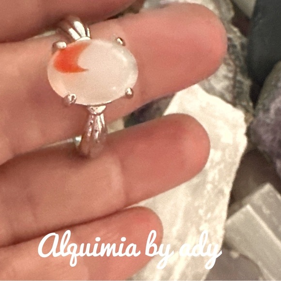 Silver and red crazy lace agate gem ring - Picture 2 of 3